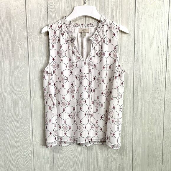 LOFT Tops - LOFT White Print Shimmer Tank SP